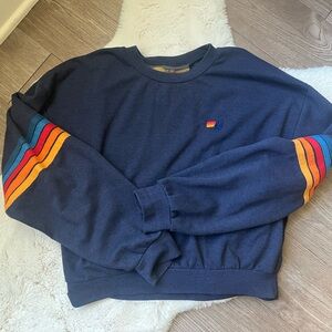 Aviator nation rainbow stitch stripe crop pullover crewneck size small navy